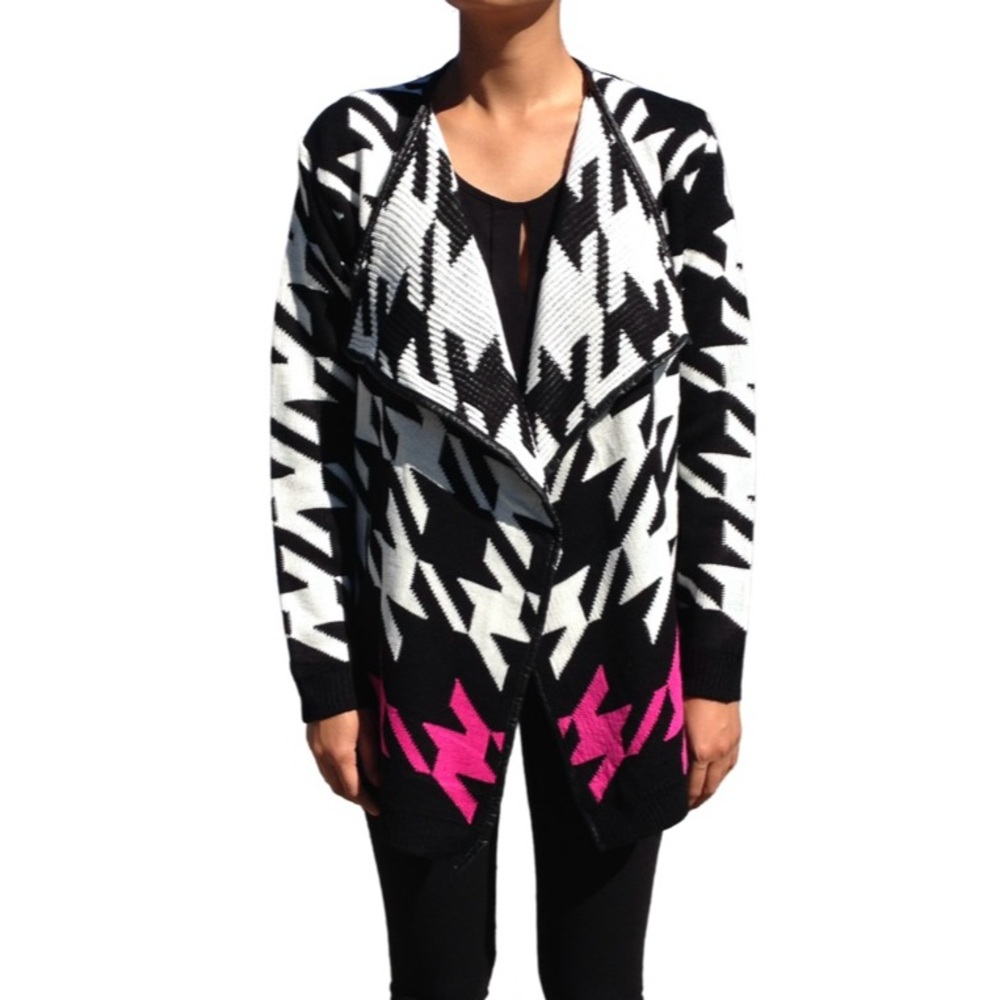 Houndstooth Open Cardigan